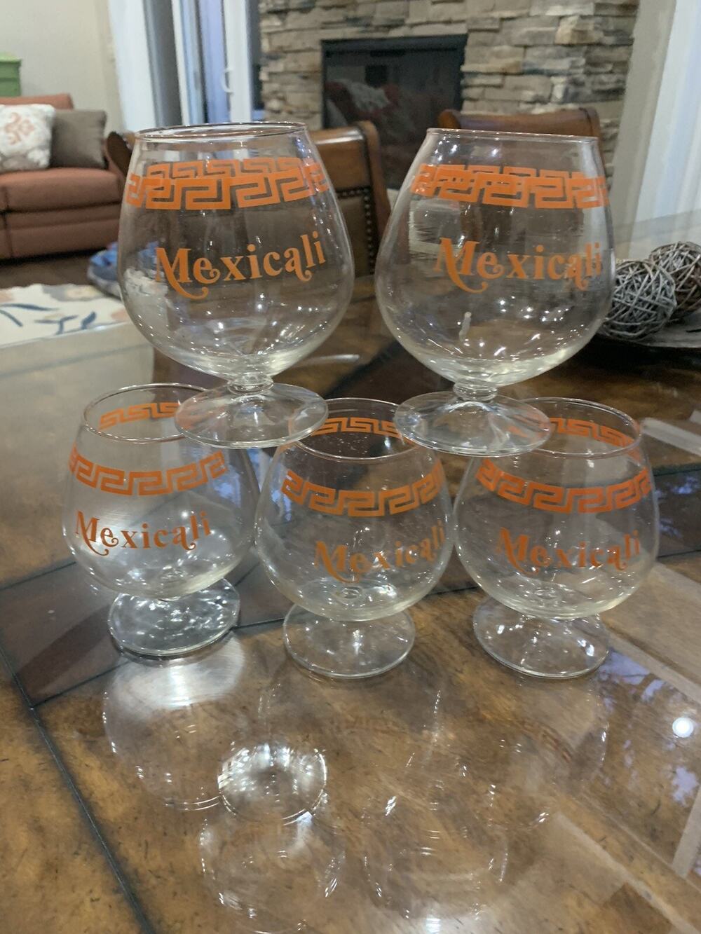 Vintage Mexacali Orange Brandy Snifter Cordial Glasses Whiskey 5 Bar Man Cave